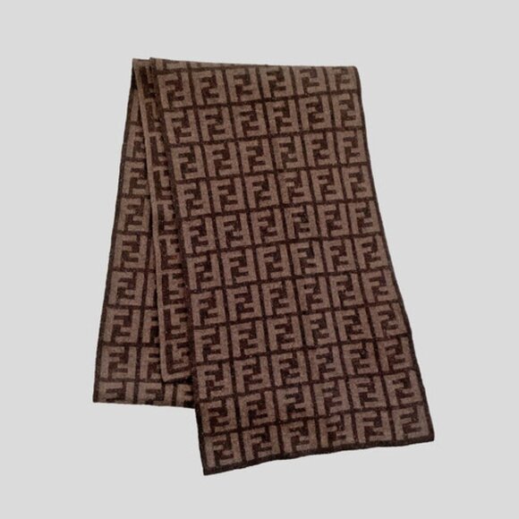 Fendi Accessories - Fendi Brown Monogram FF Logo Wool Muffler Scarf Unisex